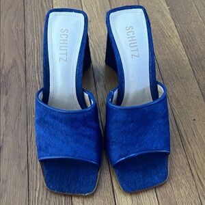 SCHUTZ Royal Blue Haircalf Mules
